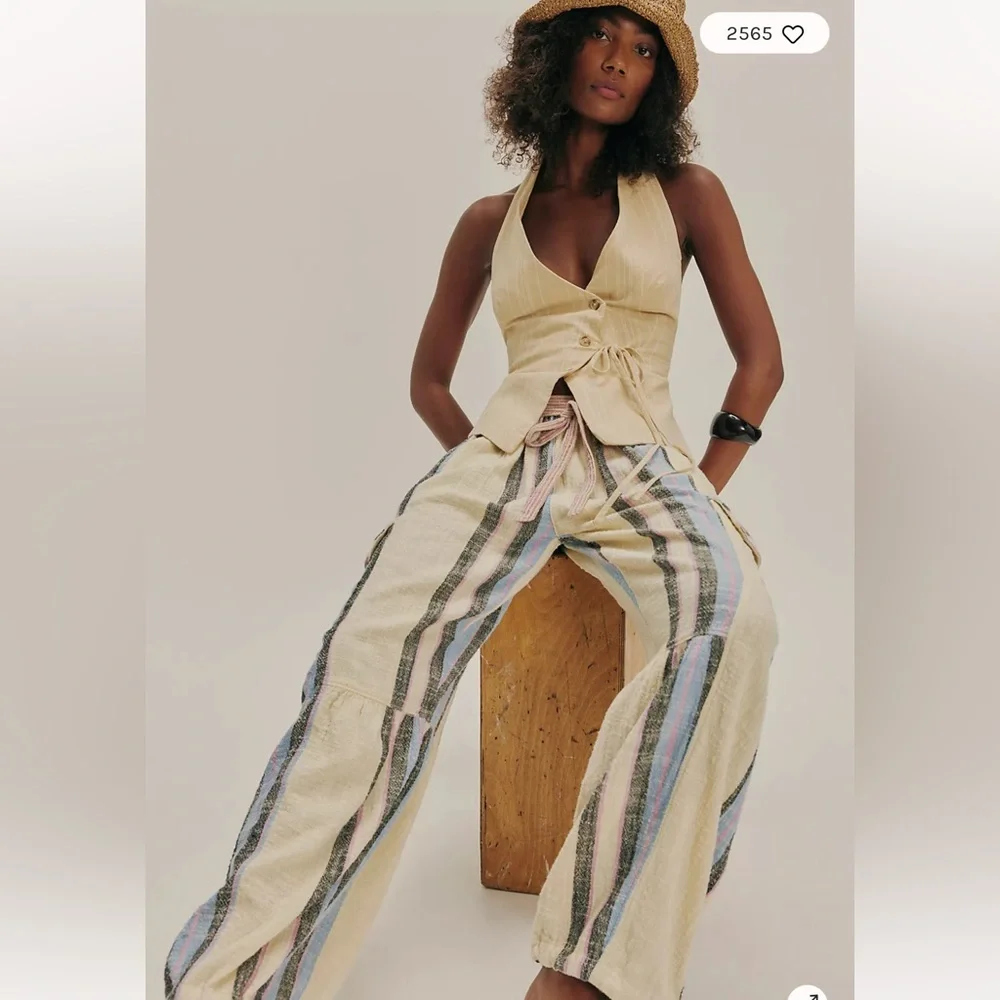Free People Beige and Blue Striped Pants - Picture 4 of 4